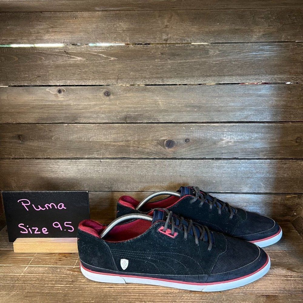 Mens Puma Ferrari Black Suede Leather Casual Sneakers Shoes Size 10.5 M GUC